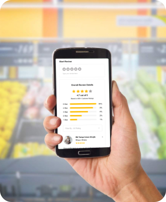 Moumachi app showing business ratings and reviews